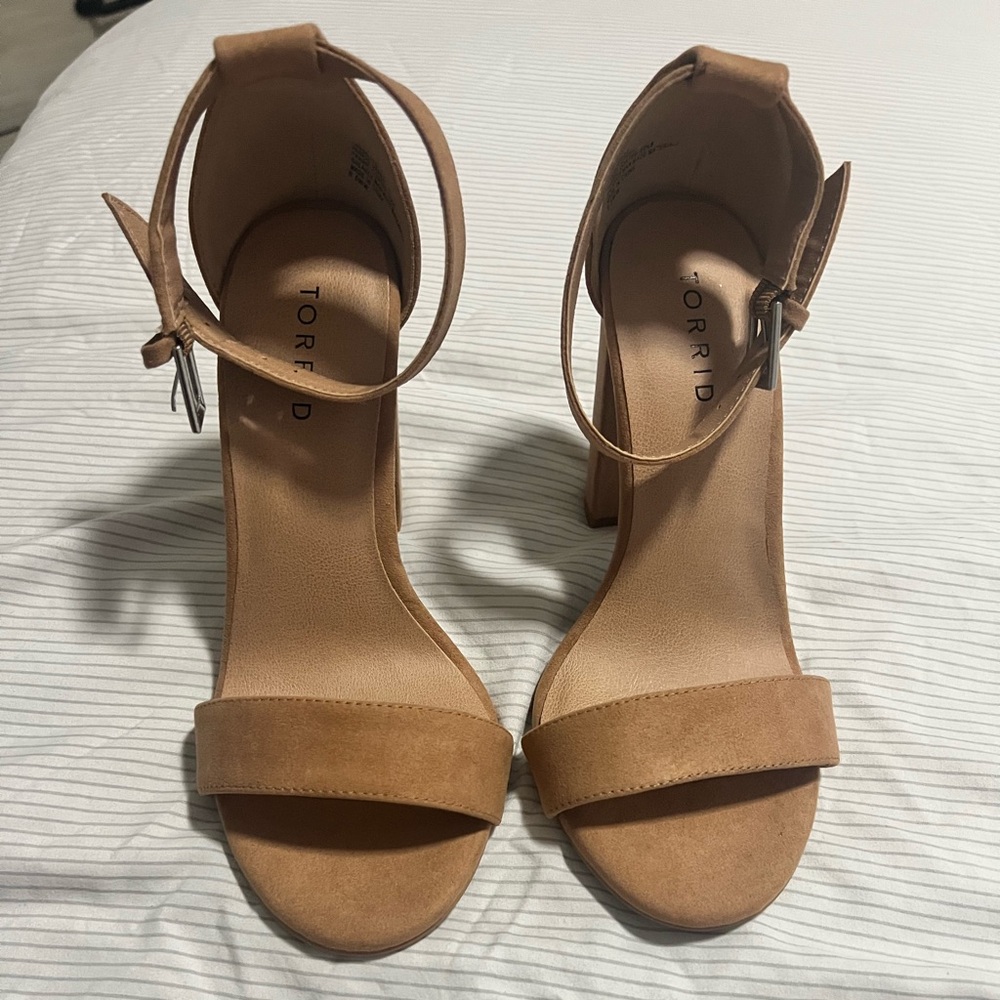 torrid Tan Suede Ankle-Strap Block Heel Sandals